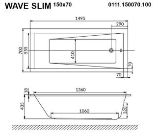 Гидромассажная ванна Whitecross Wave Slim 0111.150070.100.SOFT.GL 150x70см Soft золото