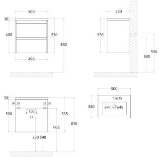 Подвесная тумба под раковину Art&Max Family 50см сканди Family-500-2C-SO-PB