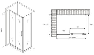 Душевой уголок ABBER Schwarzer Diamant AG30100B-S75B 100x75см чёрный