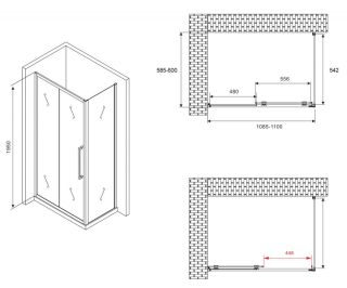 Душевой уголок ABBER Schwarzer Diamant AG30110BH-S60B 110x60см чёрный