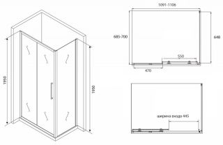 Душевой уголок ABBER Schwarzer Diamant 110x70см AG30110BH-S70B
