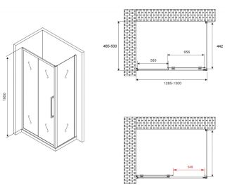 Душевой уголок ABBER Schwarzer Diamant AG30130MH-S50M 130x50см хром