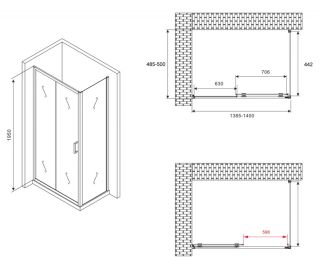Душевой уголок ABBER Schwarzer Diamant AG30140B-S50B 140x50см чёрный