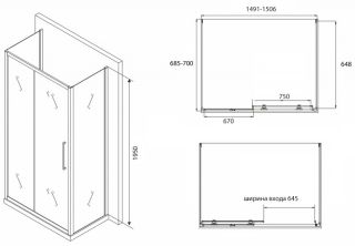 Душевой уголок ABBER Schwarzer Diamant 150x70см AG30150BH-S70B-S70B