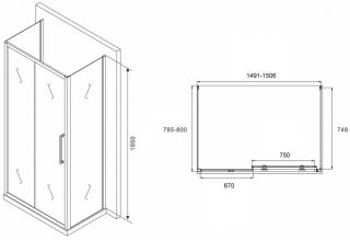 Душевой уголок ABBER Schwarzer Diamant AG30150MH-S80M-S80M 150x80см хром