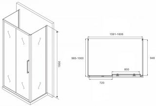 Душевой уголок ABBER Schwarzer Diamant AG30160H-S100-S100 160x100см хром