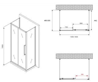 Душевой уголок ABBER Schwarzer Diamant AG30160H-S50-S50 160x50см хром