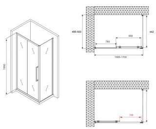 Душевой уголок ABBER Schwarzer Diamant AG30170BH-S50B 170x50см чёрный