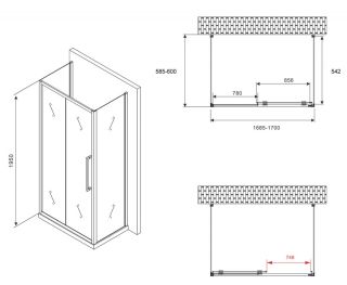 Душевой уголок ABBER Schwarzer Diamant AG30170BH-S60B-S60B 170x60см чёрный