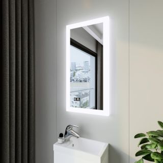 Зеркало с подсветкой Бриклаер Вега 4627125414190 с часами 40 см на взмах руки