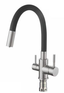 Смеситель для кухни Shevanik S568B с подключением фильтра сатин/чёрный