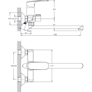 Смеситель для ванны с длинным поворотным изливом RUSH Gozo (GZ3735-51)