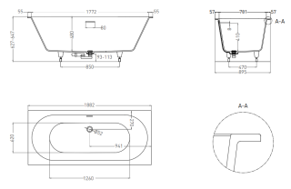 Ванна из искусственного камня Salini Ornella Axis Kit S-Sense 103512M 190x90см белый матовый