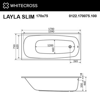 Гидромассажная ванна WHITECROSS Layla Slim 0122.170075.100.SOFT.GL 170x75 см Soft золото
