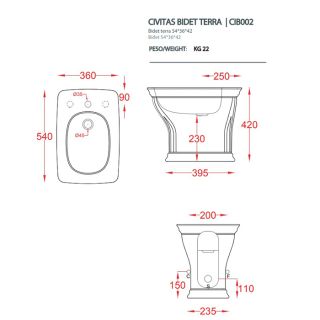 Биде Artceram Civitas CIB002 34 00 серое