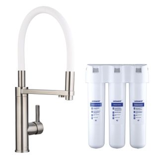 Смеситель для кухни Swedbe Selene Plus 8641K в комплекте с фильтром Аквафор Кристалл нержавеющая сталь/белый