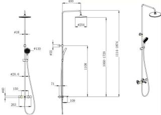 Душевая стойка Kerama Marazzi Fonte FO.301.KM.CR с термостатом на три потока с фиксированным изливом и механическим смесителем хром