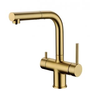 Смеситель для кухни под фильтр с выдвижным изливом GROCENBERG GB4097MG (Kerox Венгрия) Матовое золото