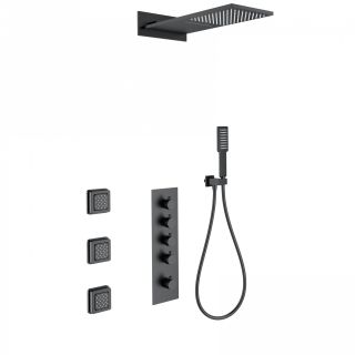 Душевой комплект Wonzon & Woghand WW-D4100-MB с термостатом чёрный матовый