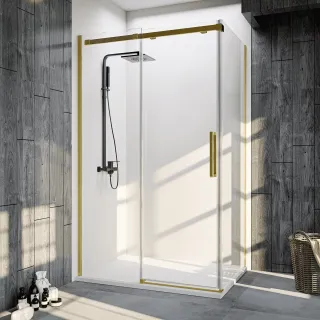 Душевой уголок Veconi Rovigo RV-070G, 1300х800х1950, брашированное золото, стекло прозрачное