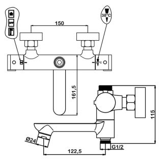 Смеситель для ванны Swedbe Hermes 9042B термостатический чёрный