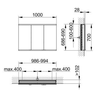 Зеркальный шкаф Keuco Royal Modular 800300100000000 100 см