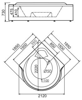 Акриловая ванна Gemy с гидромассажем 185см G9088 O