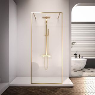 Душевая перегородка Veconi Korato KR-90G, 1100x2000, брашированное золото, прозрачное