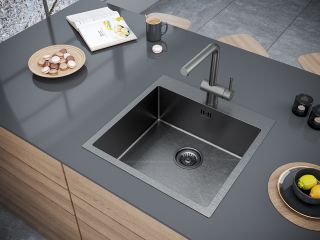 Мойка кухонная Paulmark Kroner PM215151-GM воронёная сталь