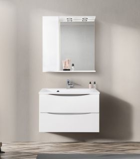 Зеркальный шкаф BelBagno с подсветкой левосторонний 80x75см Bianco Lucido MARINO-SPC-800/750-1A-BL-P-L