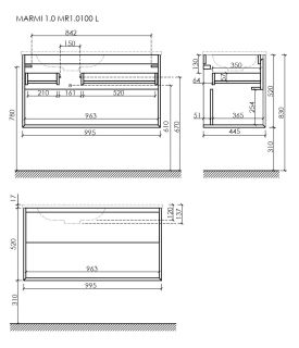 Подвесная тумба под раковину Sancos Marmi 1.0 MR1.0100LEG левая 99см дуб галифакс натуральный