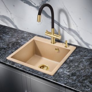 Смеситель для кухни Milacio Ultra MCU.560.GDB под фильтр с краном для питьевой воды и гибким изливом золото/чёрный