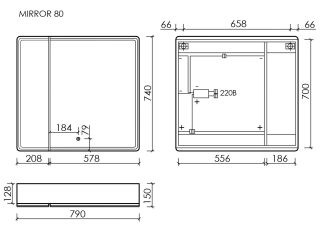 Зеркальный шкаф с LED подсветкой Sancos Mirror MI80EG 79см дуб галифакс натуральный