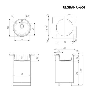 Кухонная мойка Ulgran Classic U-601-308 чёрный