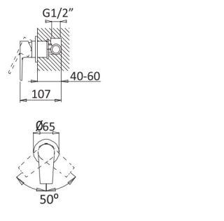 Встраиваемый однорычажный смеситель для душа, чёрный матовый Cezares NAUTIC-DIM-NOP