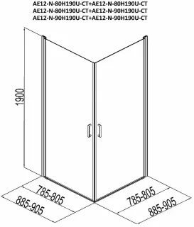 Душевой уголок Aquanet Cinetic AE12-N-80H190U-CT + AE12-N-90H190U-CT 254235 80x90 см стекло прозрачное профиль хром