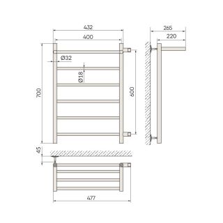 Полотенцесушитель водяной Indigo Line LLSHSW70-40R-б/п-60 с полкой 70x40 см хром