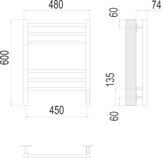 Полотенцесушитель электрический Terminus Ватикан П6 450х600 электро КС 9003 матовый