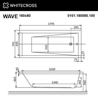 Гидромассажная ванна WHITECROSS Wave 0101.180080.100.SMARTNANO.CR 180x80 см Smart Nano хром