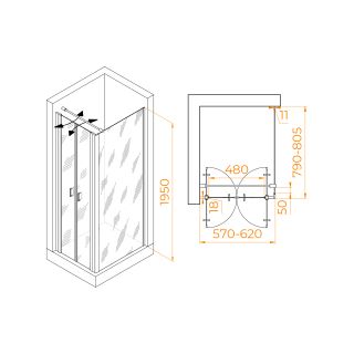 Душевой уголок RGW PA-144B (PA-104B+Z-050-2B+O-104B) 060814468-014 60x80см чёрный