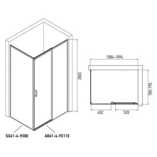 Душевая боковая стенка Alex Baitler SG64B80 80?200 см