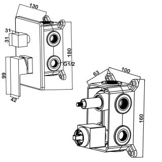 Встраиваемый смеситель Swedbe Platta 5520 подключение на три выхода хром