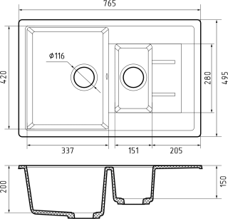 Мойка кухонная GranFest CLASSIC Q-775KL графит