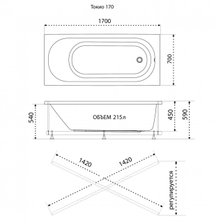 Акриловая ванна Triton Токио Щ0000062643 170x70 см белый