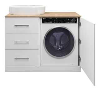 Напольная тумба под раковину Misty Респект под стиральную машину 120см левая белый/дуб Артизан