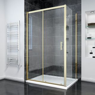 Душевой уголок Veconi Rovigo RV-055G, 1000х800х1950, золото брашинг, прозрачное стекло