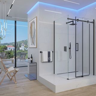 Душевой уголок Veconi Rovigo RV-074B, 1200х800х1950 черный, стекло прозрачное