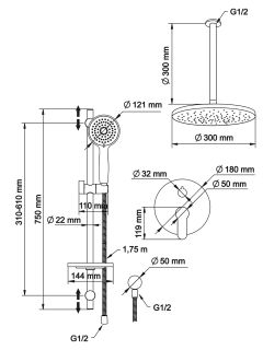 Душевой комплект Swedbe Platta 5537G1 хром/серый