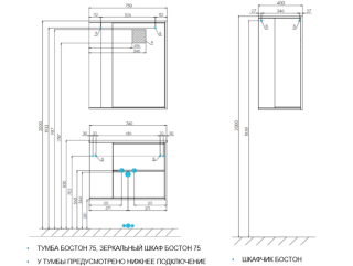 Тумба под раковину Акватон Бостон 75см белый/дуб эврика 1A252601BN010
