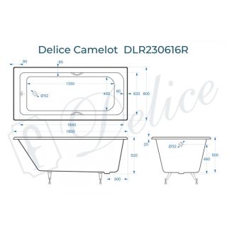 Ванна чугунная Delice Camelot DLR230616R 180х80 сс отверстиями под ручки